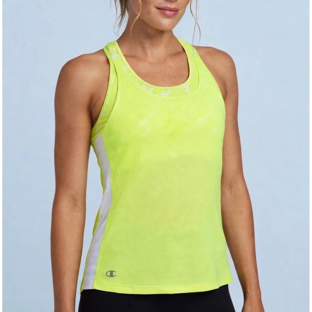 Champion Womens M Neon Yellow Tank Top Built In Sports Bra Racerback